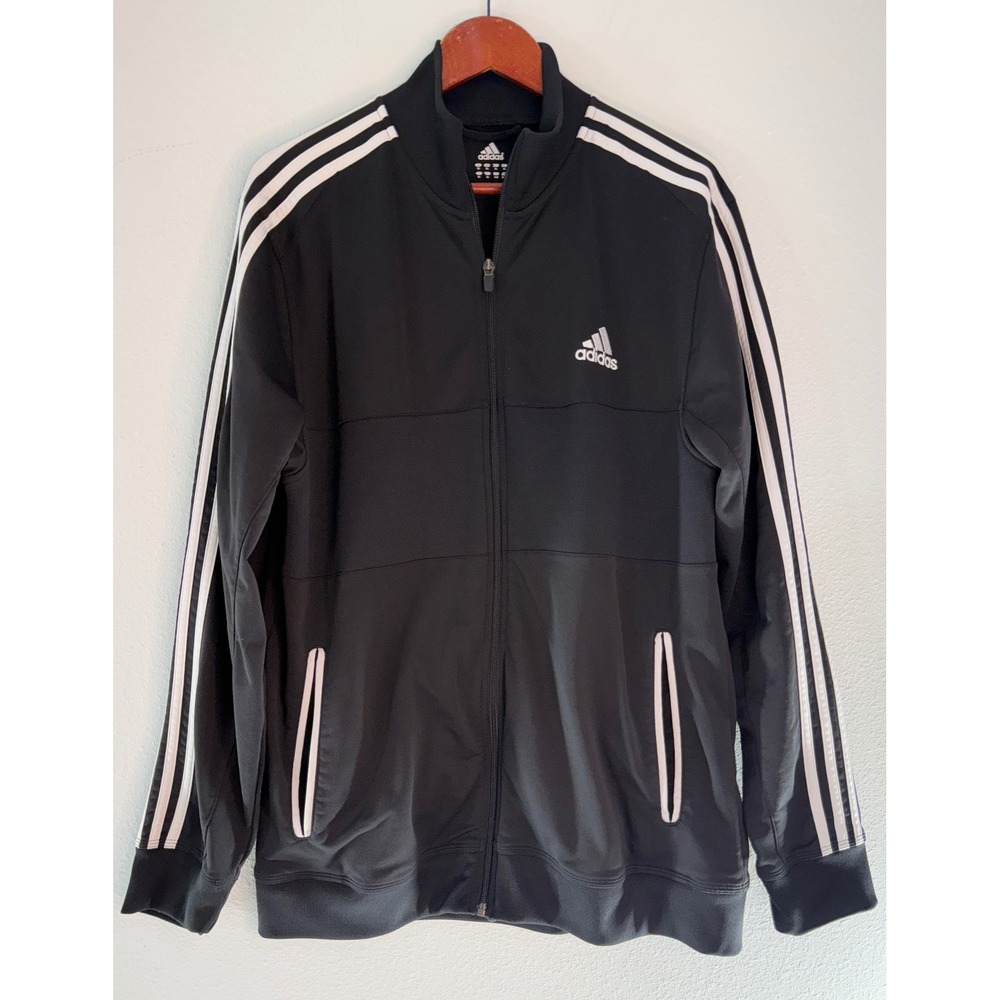 Adidas Track Jacket Full Zip Sport Black White Stripe Athletic Gym Activewear XL